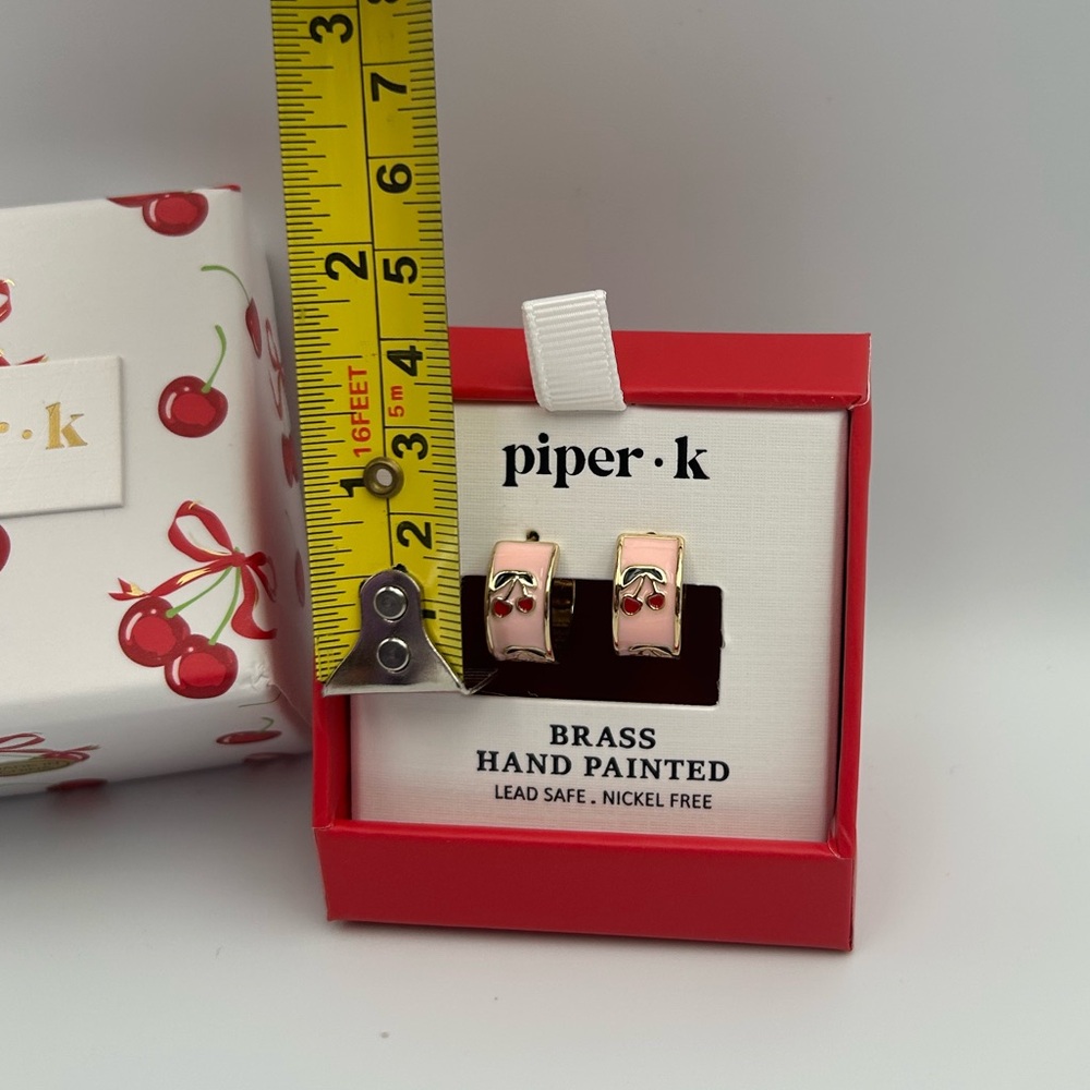*New* Piper K Brass Hand Painted Light Pink and Cherry Earrings - Picture 2 of 5